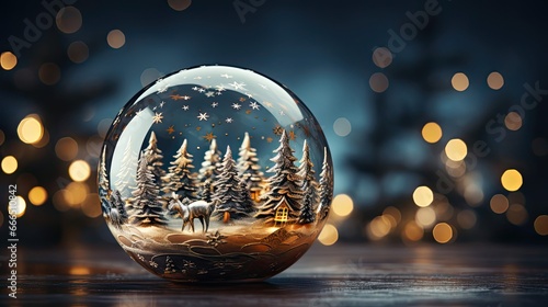 Clear Ball Ornament with christmas tree, small gift and christmas. Christmas snow globe. Generative AI