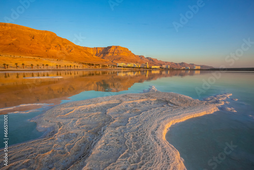 Dead Sea, Israel, salty coast, Hotels and Spa centers in Ein Bokek area. Climatotherapy on Psoriasis
