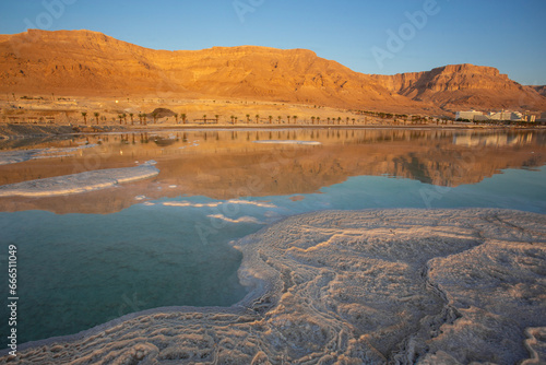 Dead Sea, Israel, salty coast, Hotels and Spa centers in Ein Bokek area. Climatotherapy on Psoriasis 
