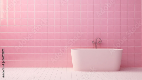 Pink tile wall chequered background bathroom floor photo
