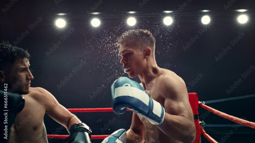 Professional Boxing Match in Super Slow Motion. Boxer Defending From a ...