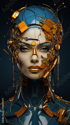 Golden ratio female face portrait. Personalized skincare concept. Face symmetry. Woman portrait illustration. Generative AI