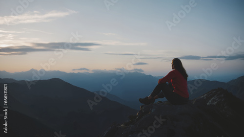 Women sit on the mountaintop to relax