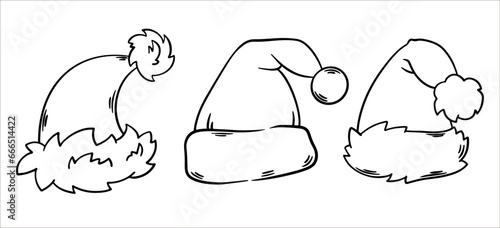 Christmas hats Santa Claus doodle linear drawing vector