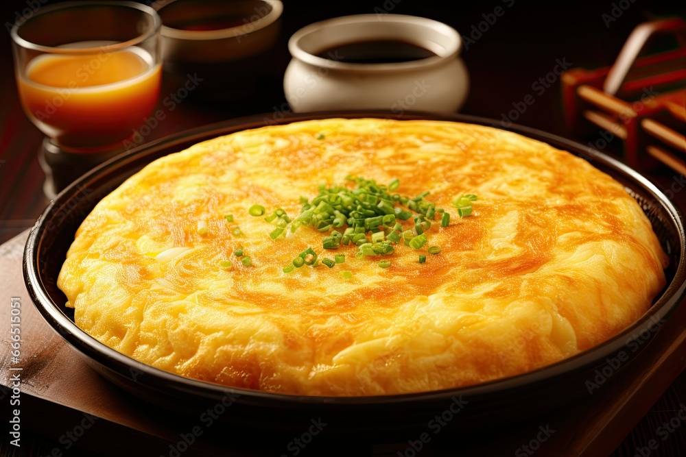 Omelette, perfectly prepared and presented on a welcoming breakfast table bathed in the gentle morning sunlight, setting the scene for a serene and delicious start to the day. Omelette, perfectly prepared and presented on a welcoming breakfast table bathed in the gentle morning sunlight, setting the scene for a serene and delicious start to the day.