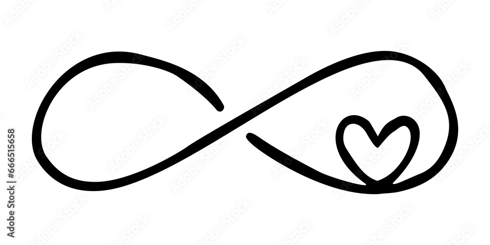 Infinity symbol with heart hand drawn with ink brush. Thin line scribble icon. Png clipart isolated on transparent background Infinity symbol with heart hand drawn with ink brush. Thin line scribble icon. Png clipart isolated on transparent background