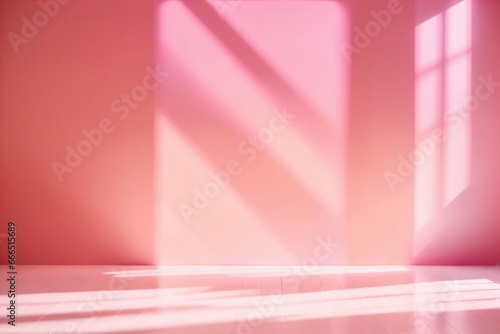 Pink room with windows and shadows of plants on the walls