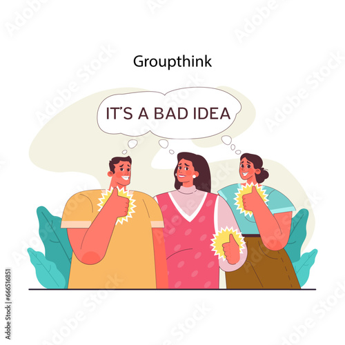 Peer pressure concept. Three individuals supporting a questionable