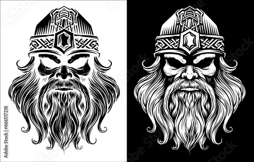 A Viking warrior or barbarian gladiator man mascot face looking strong wearing a helmet. In a retro vintage woodcut style.