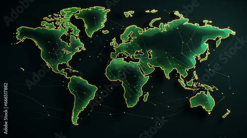 World map 2D with neon line. 