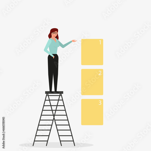 Prioritize the work, make a list of what work needs to be done. Task management concept. Prioritize note number one, two, and three.
