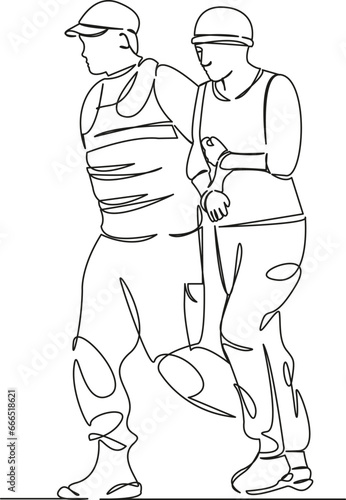 policeman leads the prisoner
