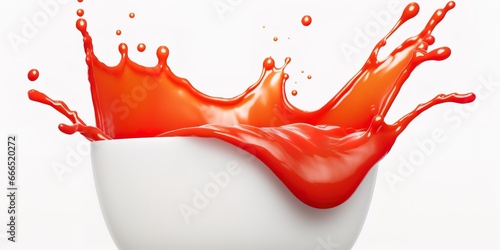 splash of tomato sauce in a container on a white background