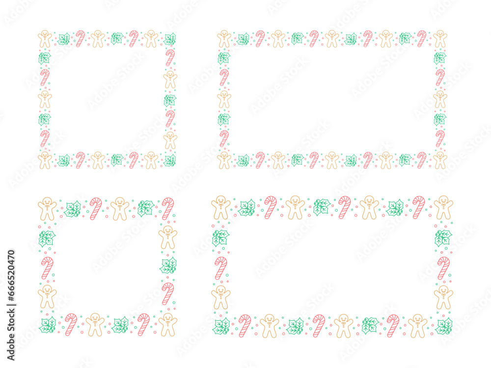 Square and Rectangle Christmas Frame Border Set. Gingerbread Cookies, Candy Cane and Mistletoe Pattern Winter Holiday Graphics. Social media post template, vector illustration. Square and Rectangle Christmas Frame Border Set. Gingerbread Cookies, Candy Cane and Mistletoe Pattern Winter Holiday Graphics. Social media post template, vector illustration.