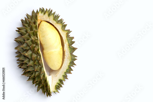 Durian on white background. Top view