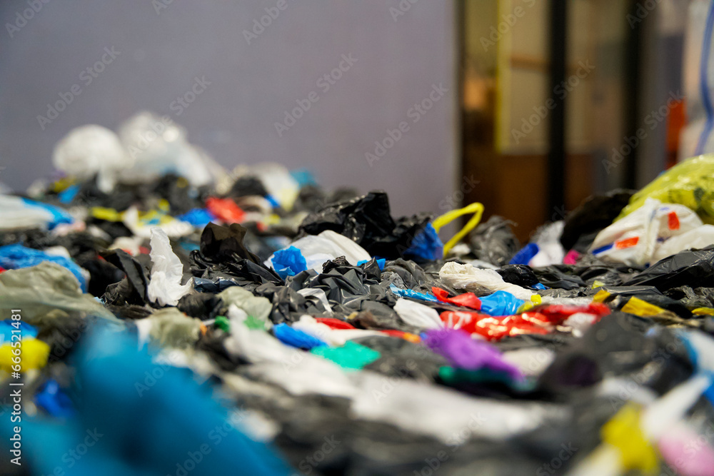 Stack of plastic residual mix waste in a plastic recycling factory