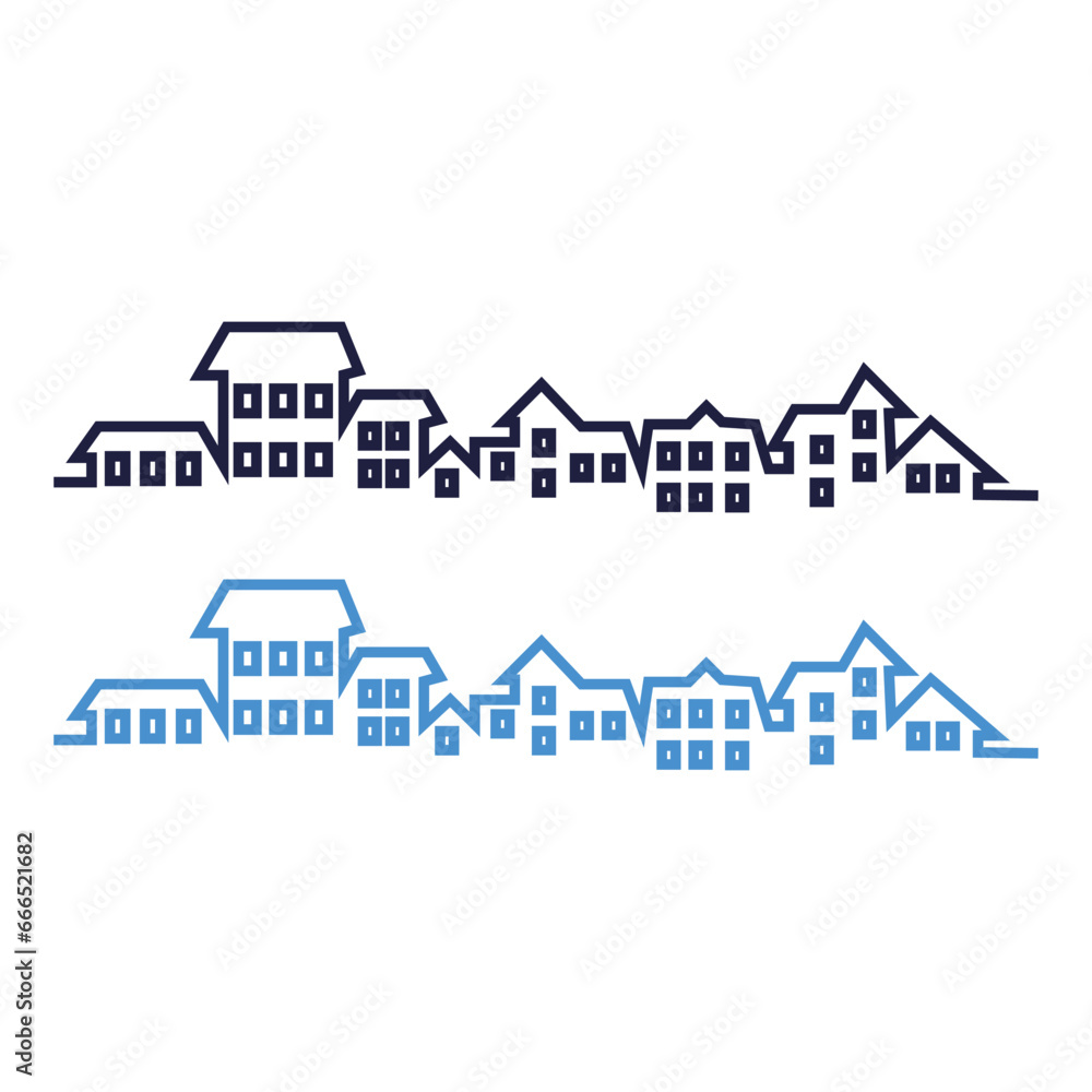 Set of houses in the city. Vector illustration on white background. Houses icon. Simple illustration of houses vector icon for web design isolated on white background Set of houses in the city. Vector illustration on white background. Houses icon. Simple illustration of houses vector icon for web design isolated on white background
