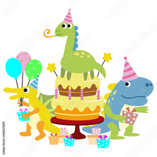 Happy Birthday Dinosaur party cake. happy dino clipart