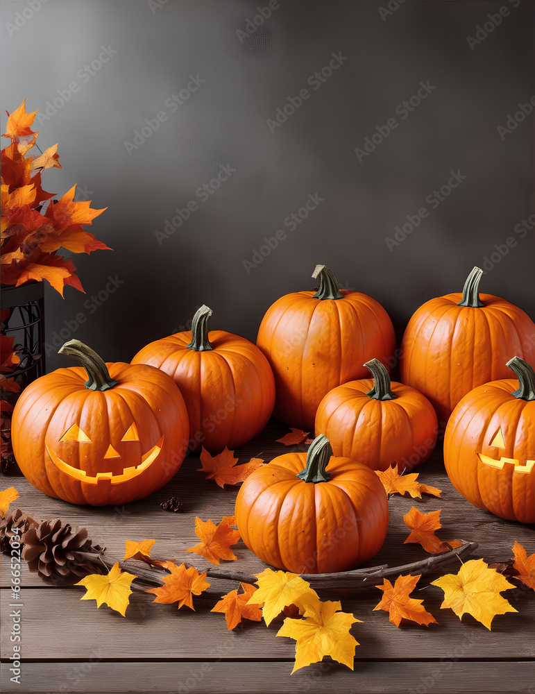 Festive autumn black wood table filled with various types of Halloween pumpkins and Fall leaves decoration. Halloween concept. Festive autumn black wood table filled with various types of Halloween pumpkins and Fall leaves decoration. Halloween concept.