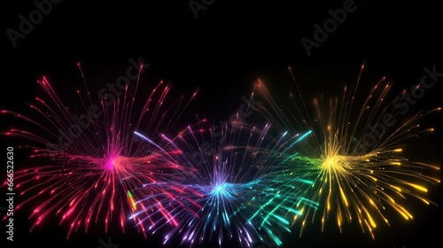 Multicolor fireworks explosion in night black sky.