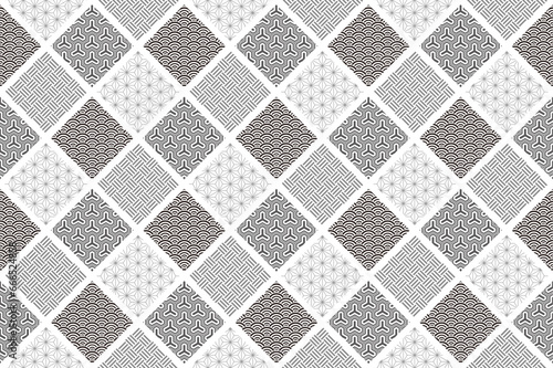 Japanese Seamless Monochrome Vintage Pattern. Vector Illustration. Horizontally And Vertically Repeatable.