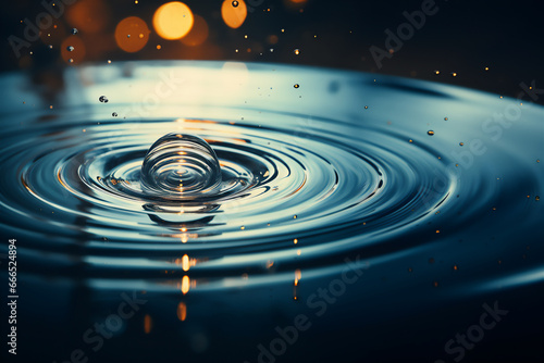 A drop of rain falling on a smooth water surface.