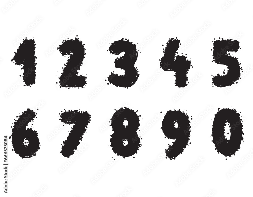 Set of brush drawn numbers, vector graphics, spray elements. Texture brushes. Vector Set of brush drawn numbers, vector graphics, spray elements. Texture brushes. Vector