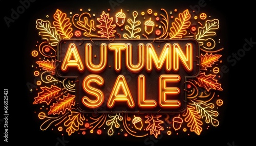 Neon glowing color shopping sign autumn fall sale.