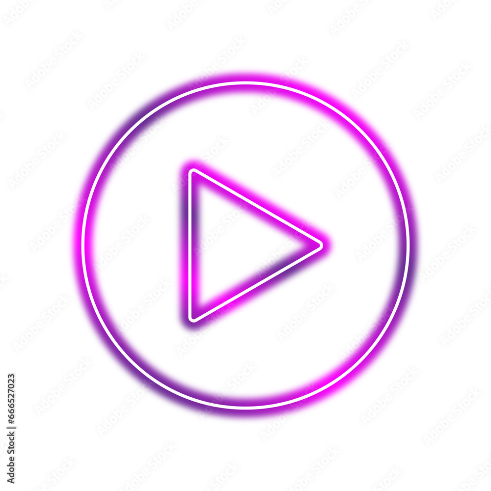 Neon purple play button on transparent background Neon purple play button on transparent background