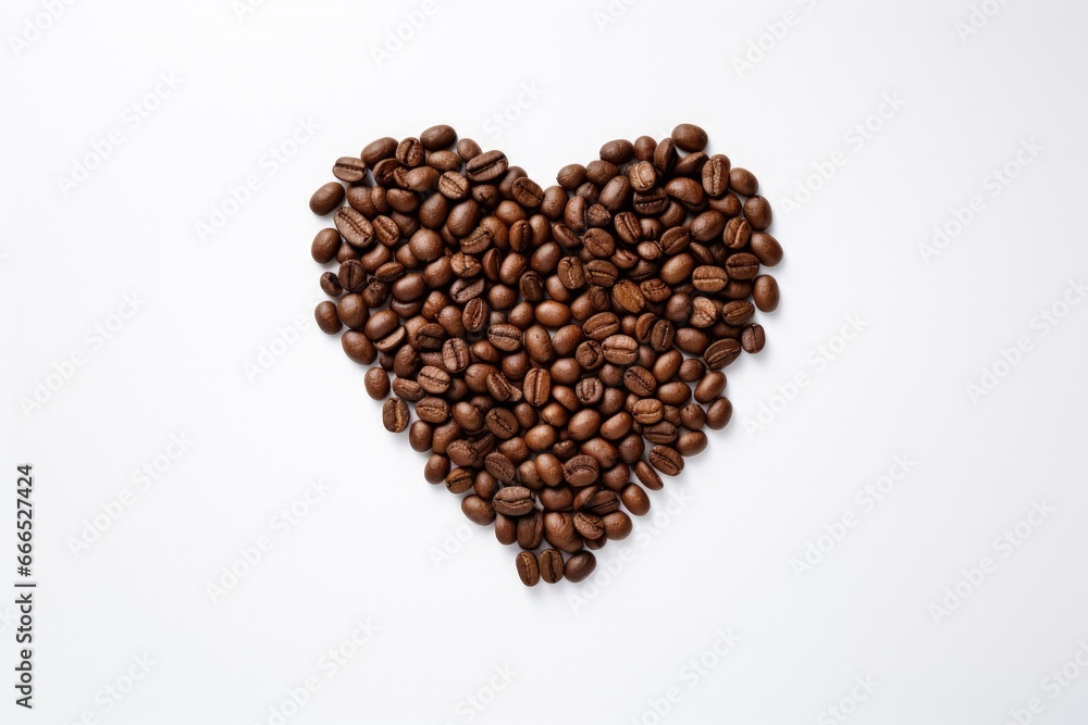 Coffee beans arranged in a heart shape on a white background creating a love coffee logo Macro photography in a studio Coffee beans arranged in a heart shape on a white background creating a love coffee logo Macro photography in a studio