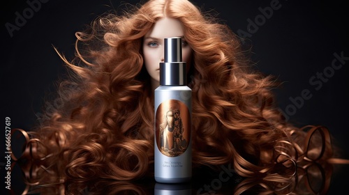 A stylish bottle of anti-frizz serum for achieving perfectly controlled and manageable hair. Silky, smooth, frizz-free, hair treatment, grooming, sleek appearance, beauty secret. Generated by AI.