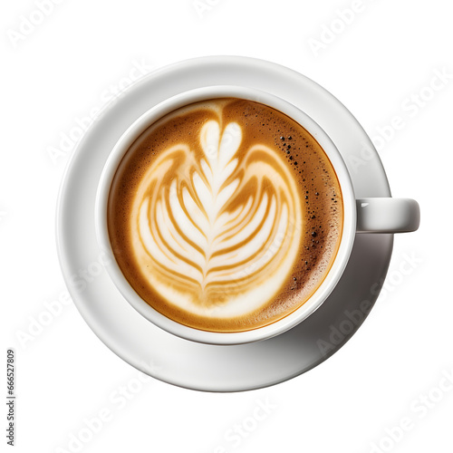 Cappuccino on a white background. Cup of coffee on the table.