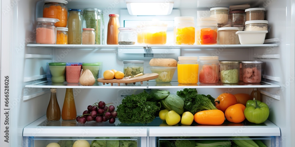 the refrigerator contains vegetables and fruit, healthy food