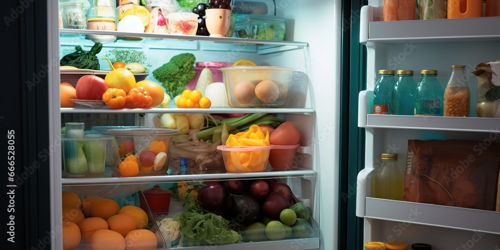 the refrigerator contains vegetables and fruit, healthy food the refrigerator contains vegetables and fruit, healthy food