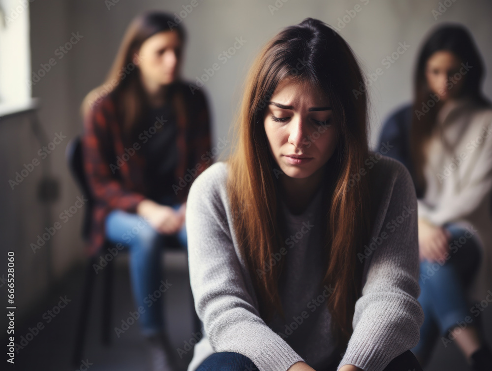 depressed woman at support group meeting