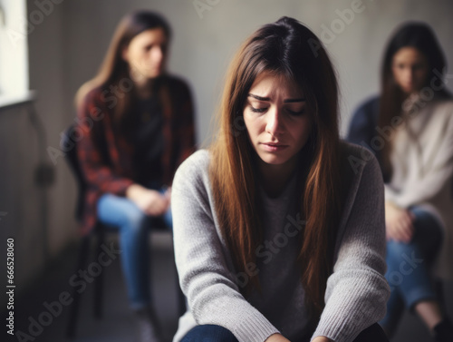 Obraz na płótnie depressed woman at support group meeting w salonie