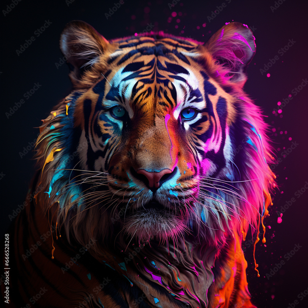 Portrait of tiger neon generated by ai