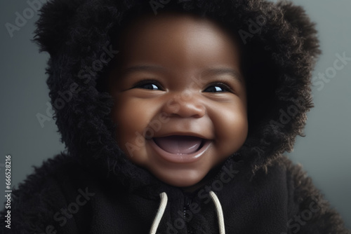 Smiling african baby in woolen bear hat photo