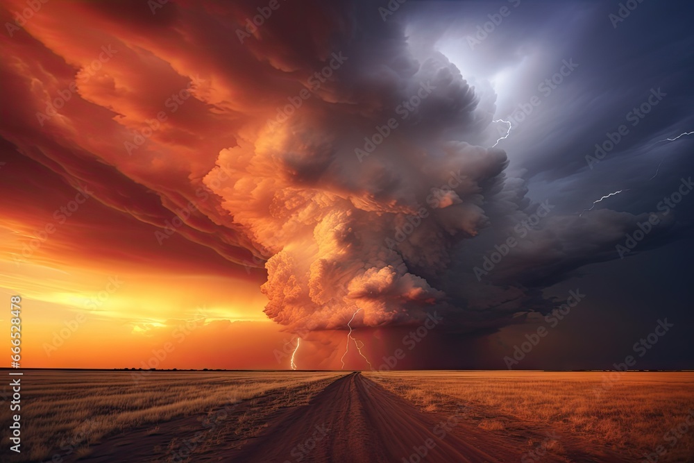 Approaching thunderstorm creates dramatic sunset sky