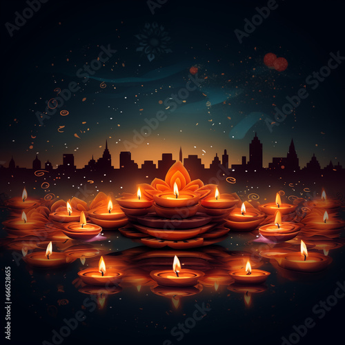 Diwali festival diyas background poster