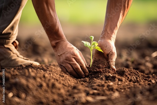 Farmer sowing seeds in soil