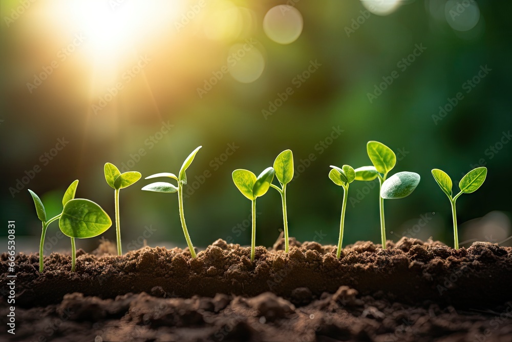 Garden agriculture involves seeding and growing plants in sunlight - obrazy, fototapety, plakaty 