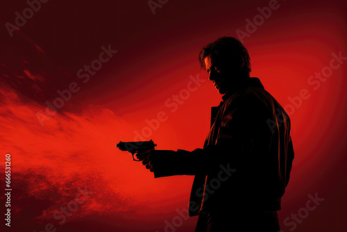 Man killer or policeman holding gun silhouette