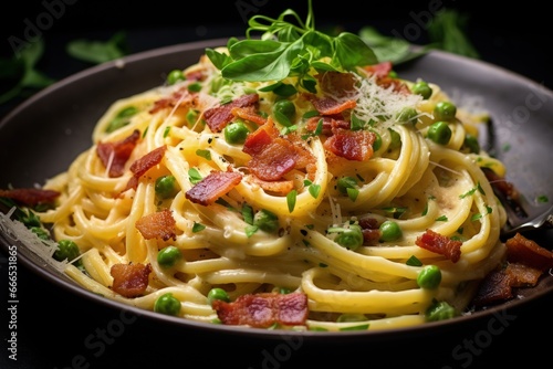 Homemade pasta with carbonara sauce
