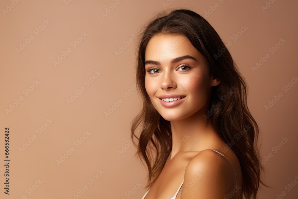 Naklejka premium Close-up portrait of yong woman casual portrait of aucasian Asian, african american portrait woman on pastel background , Generative AI