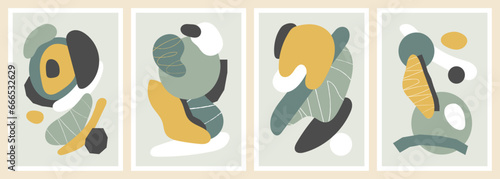 Set of minimalist and abstract posters with flat and organic vector shapes