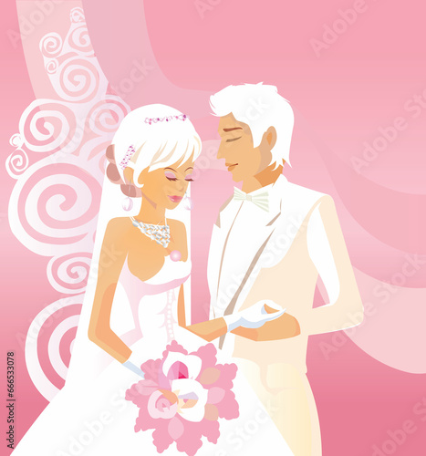 bride and groom in wedding dress