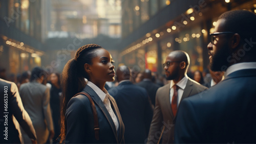 imagine african business men and women from the back in an african place of a modern african city photo