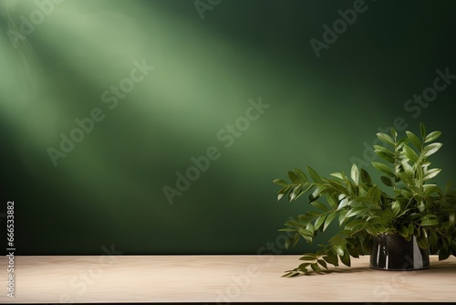 Mock up for product presentation branding items food or cosmetics with a sunlit table beige wall and bokeh background