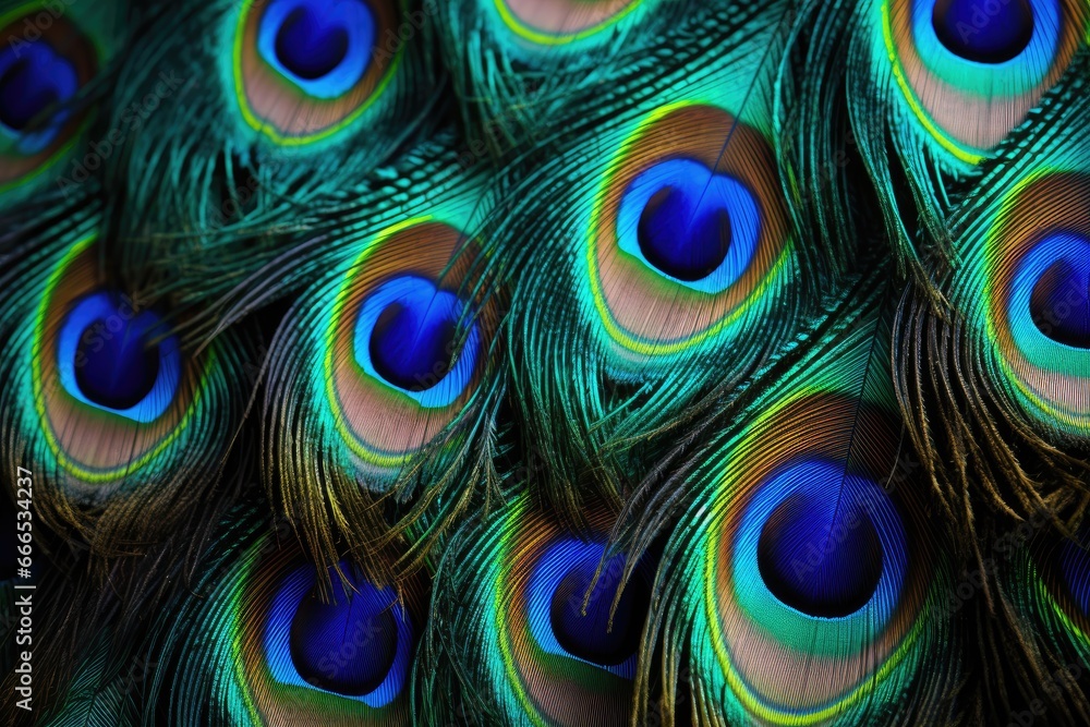 Obraz premium Peacock feathers Indian peafowl in close view